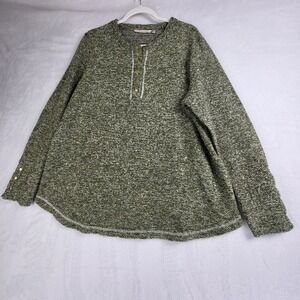 Soft Surroundings‎ Henley Shirt Top Olive Green Gold Button Long Sleeve Size L
